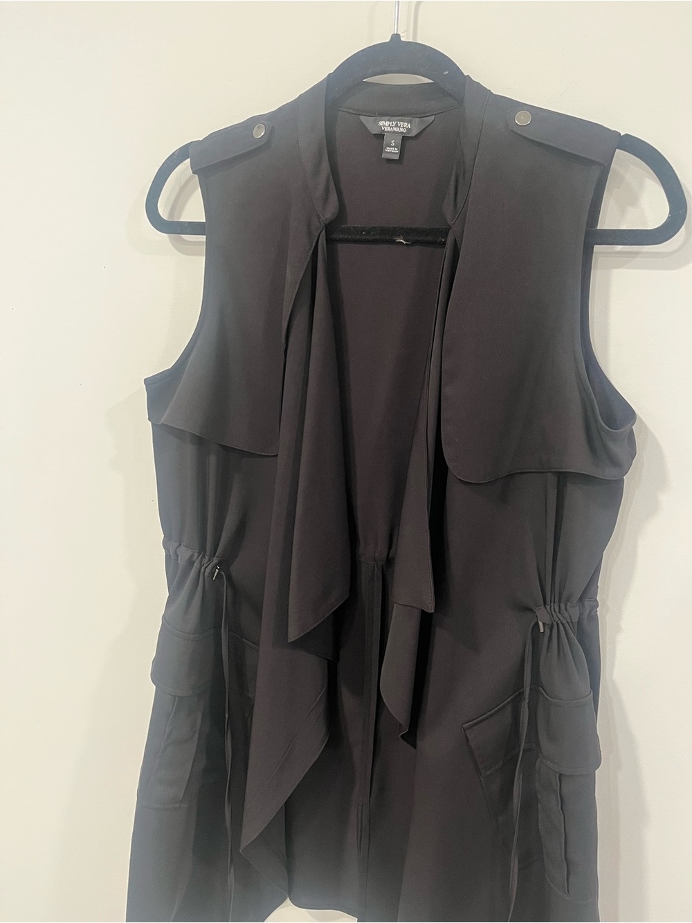 Simply Vera Vera Wang Black Sleeveless Draped Vest Cinch Waist